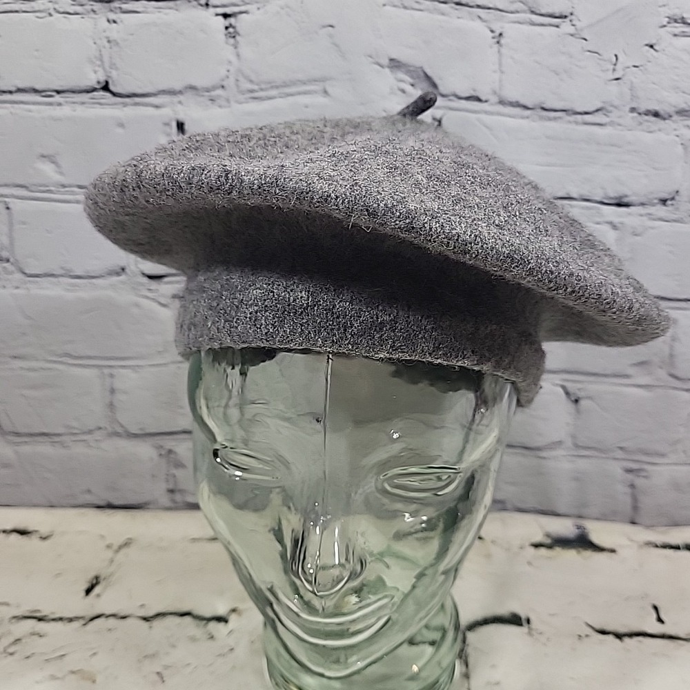 Vintage Beret Hat Gray Wool Unisex One Size Warm Winter French Cap Academia Prep